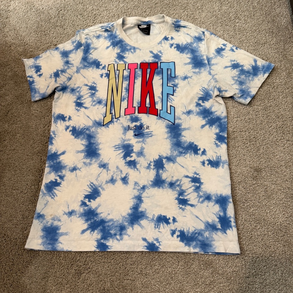 Nike Mens Large Blue White World Peace Tie Dye T Shirt Graphic Tee Size L